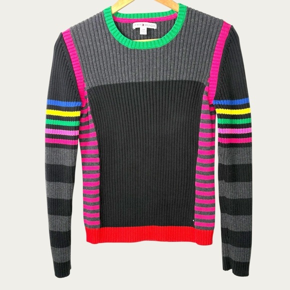 Tommy Hilfiger Japan Sweater L, Stripe Rings, rib knit, Y2K Shrunken Logo, 2000s - Picture 14 of 14